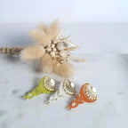 Boucles d'oreilles éventail micro-macramé pierre de lune doré bohème

