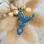 Boucles d'oreilles éventail micro-macramé pierre de lune doré bohème
