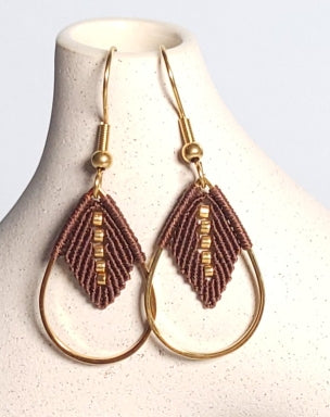 Boucles d'oreilles micro-macramé acier inoxydable légères fait main
