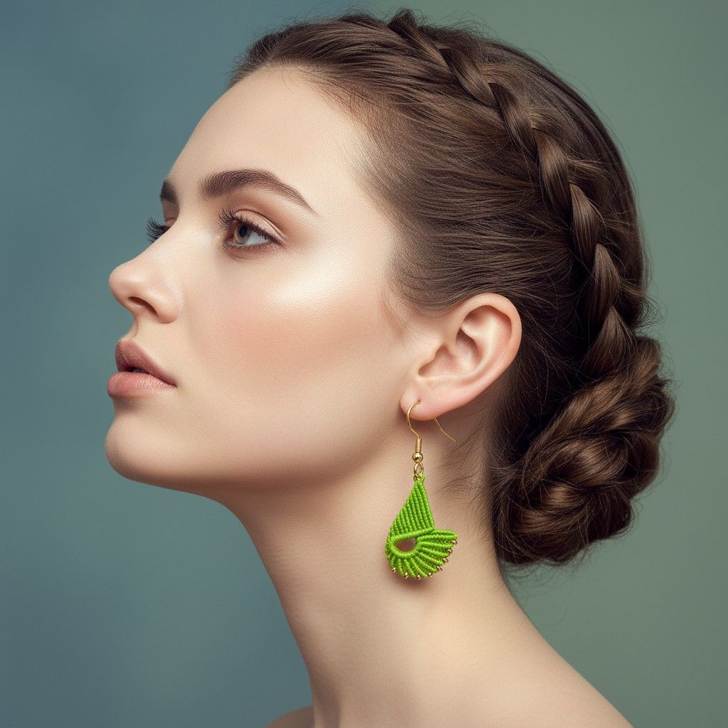 Boucles d'oreilles micro-macramé ondulé acier inoxydable bohème naturel
