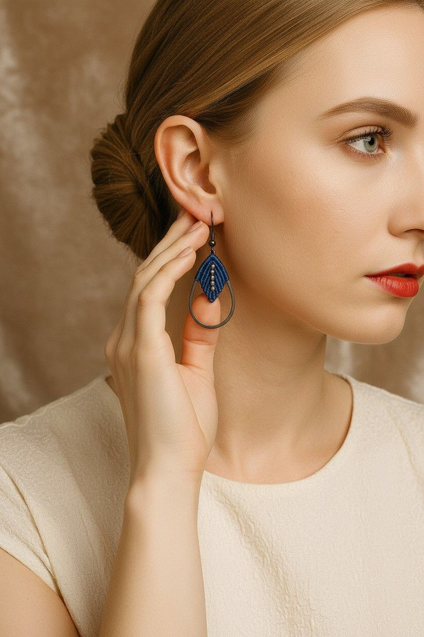 Boucles d'oreilles micro-macramé acier inoxydable légères fait main
