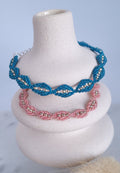 Bracelet micro-macramé bleu perles argentées ajustable fait main
