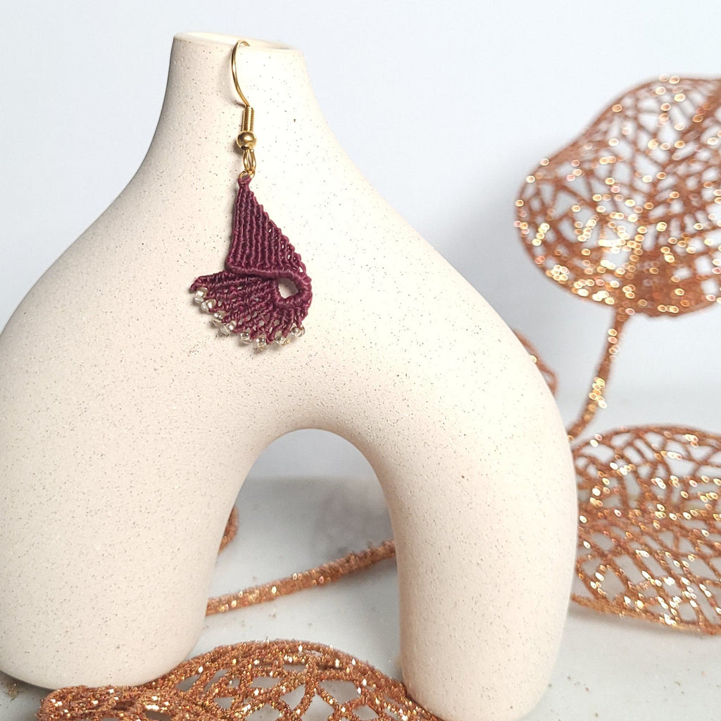 Boucles d'oreilles micro-macramé ondulé acier inoxydable bohème naturel
