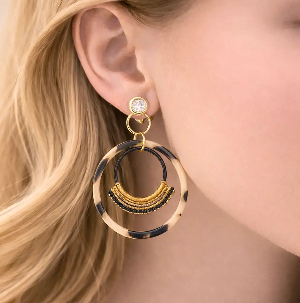 Boucles d’oreilles micro-macramé résine époxy FLOREA Micro Noeuds