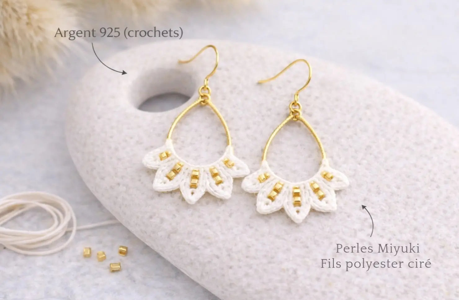 Boucles d’oreilles micro-macramé argent 925 Micro Noeuds