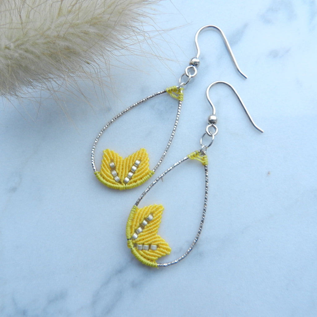 Boucles d'oreilles argent 925 micro-macramé – bijou artisanal fait main Micro Noeuds