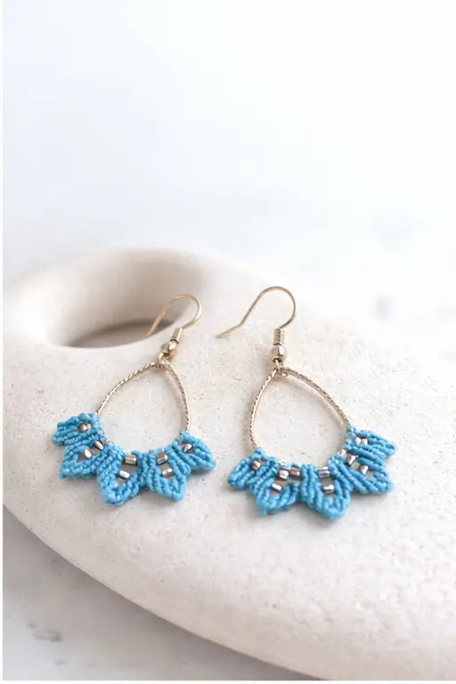 Boucles d’oreilles micro-macramé éventail argent 925 Micro Noeuds