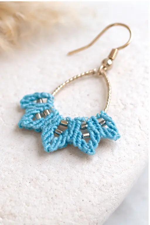 Boucles d’oreilles micro-macramé éventail argent 925 Micro Noeuds