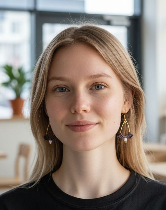 Boucles d'oreilles micro-macramé acier inoxydable légères bohème chic
