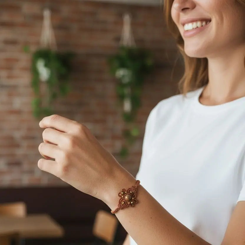 Bracelet Teora – micro-macramé & pierre naturelle Micro Noeuds