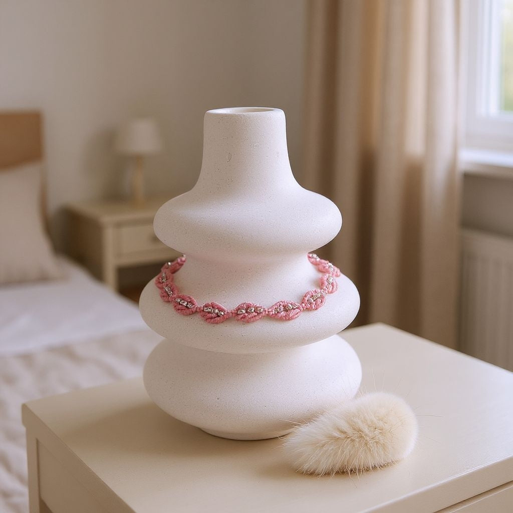 Bracelet micro-macramé bleu perles argentées ajustable fait main
