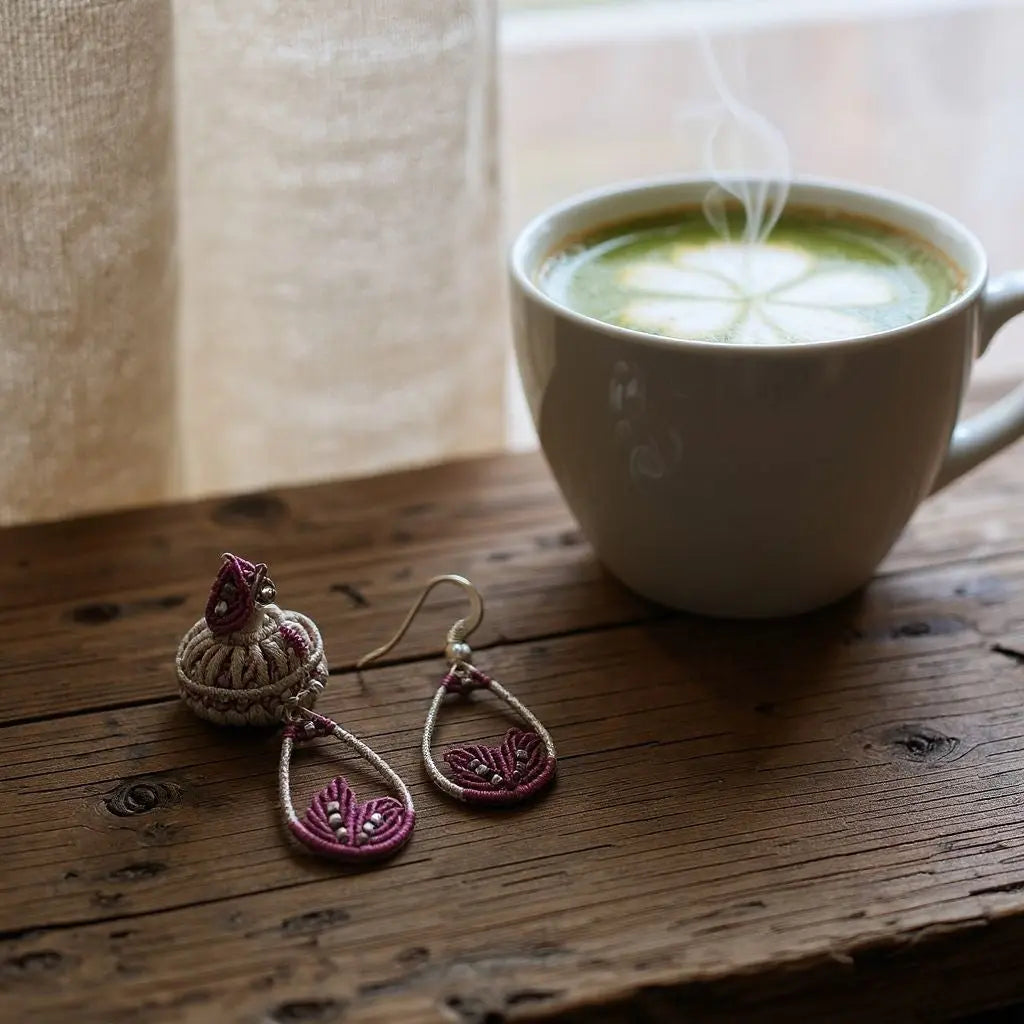 Boucles d’oreilles goutte micro-macramé  – Crochets argent 925 Ma boutique