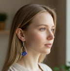 Boucles d’oreilles micro-macramé motif feuille – Crochets argent 925 & perle Micro Noeuds