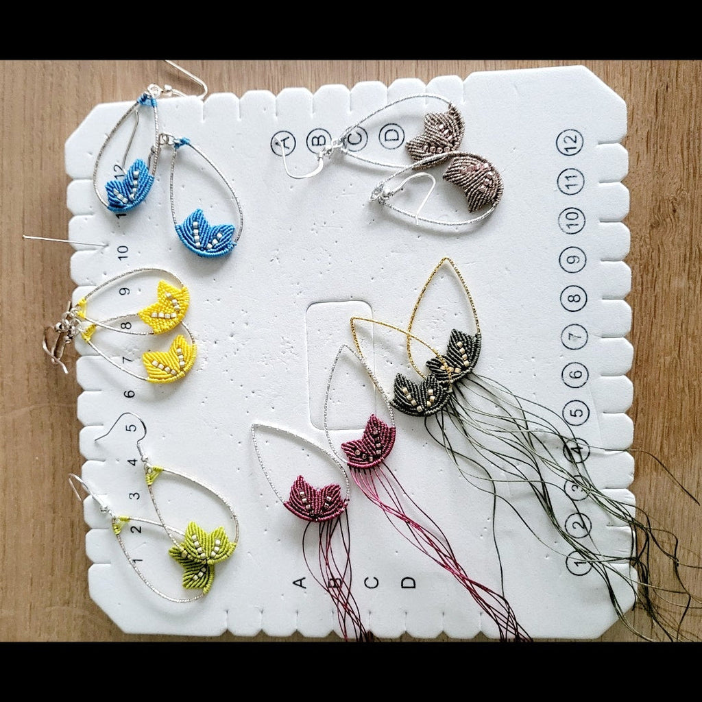 Boucles d'oreilles argent 925 micro-macramé – bijou artisanal fait main Micro Noeuds