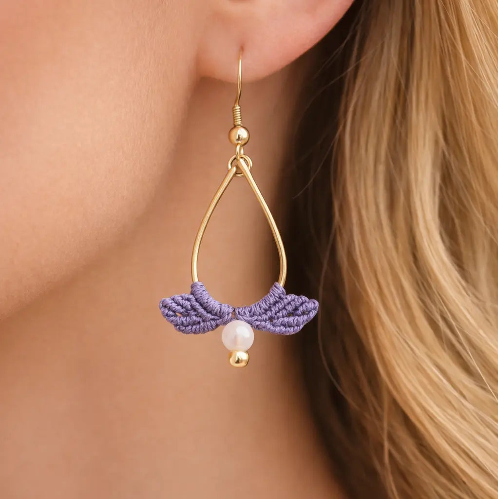 Boucles d’oreilles micro-macramé- bohème – personnalisables-ELYA Micro Noeuds