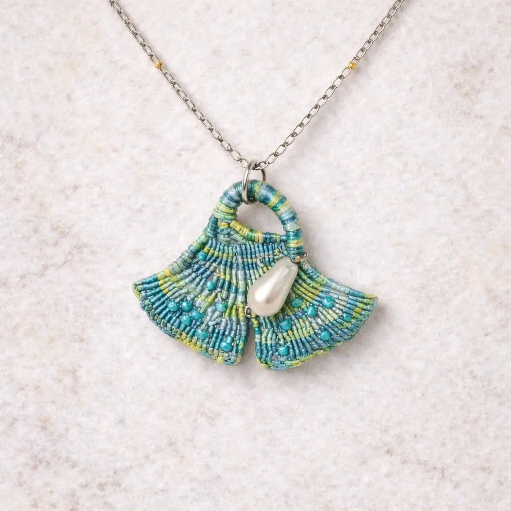 Collier micro-macramé éventa il turquoise avec perle nacre LAGUNA Micro Noeuds