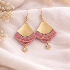 Boucles d’oreilles Soleil Rouge – micro-macramé & acier inoxydable doré-LUNAYA Micro Noeuds