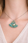 Collier micro-macramé éventa il turquoise avec perle nacre LAGUNA Micro Noeuds