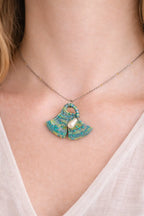 Collier micro-macramé éventa il turquoise avec perle nacre LAGUNA Micro Noeuds