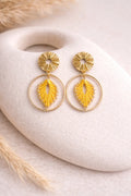 Boucles d'oreilles soleil micro-macramé doré – Légères, fait main Micro Noeuds