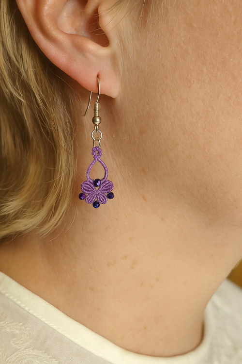 Boucles d'oreilles fleur micro-macramé – Perles facettées, légères Micro Noeuds