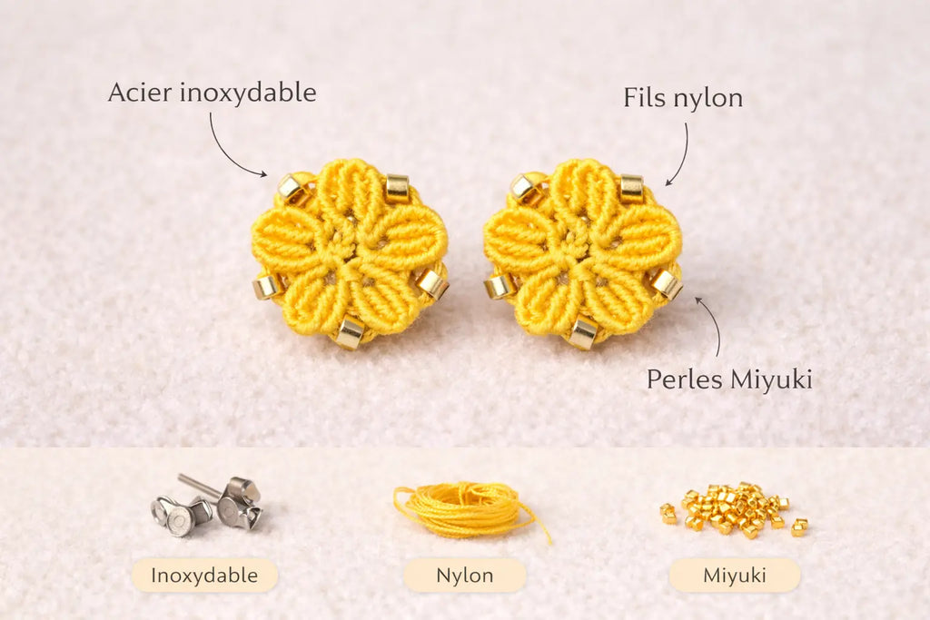 Boucles fleur micro-macramé – TILAE Micro Noeuds