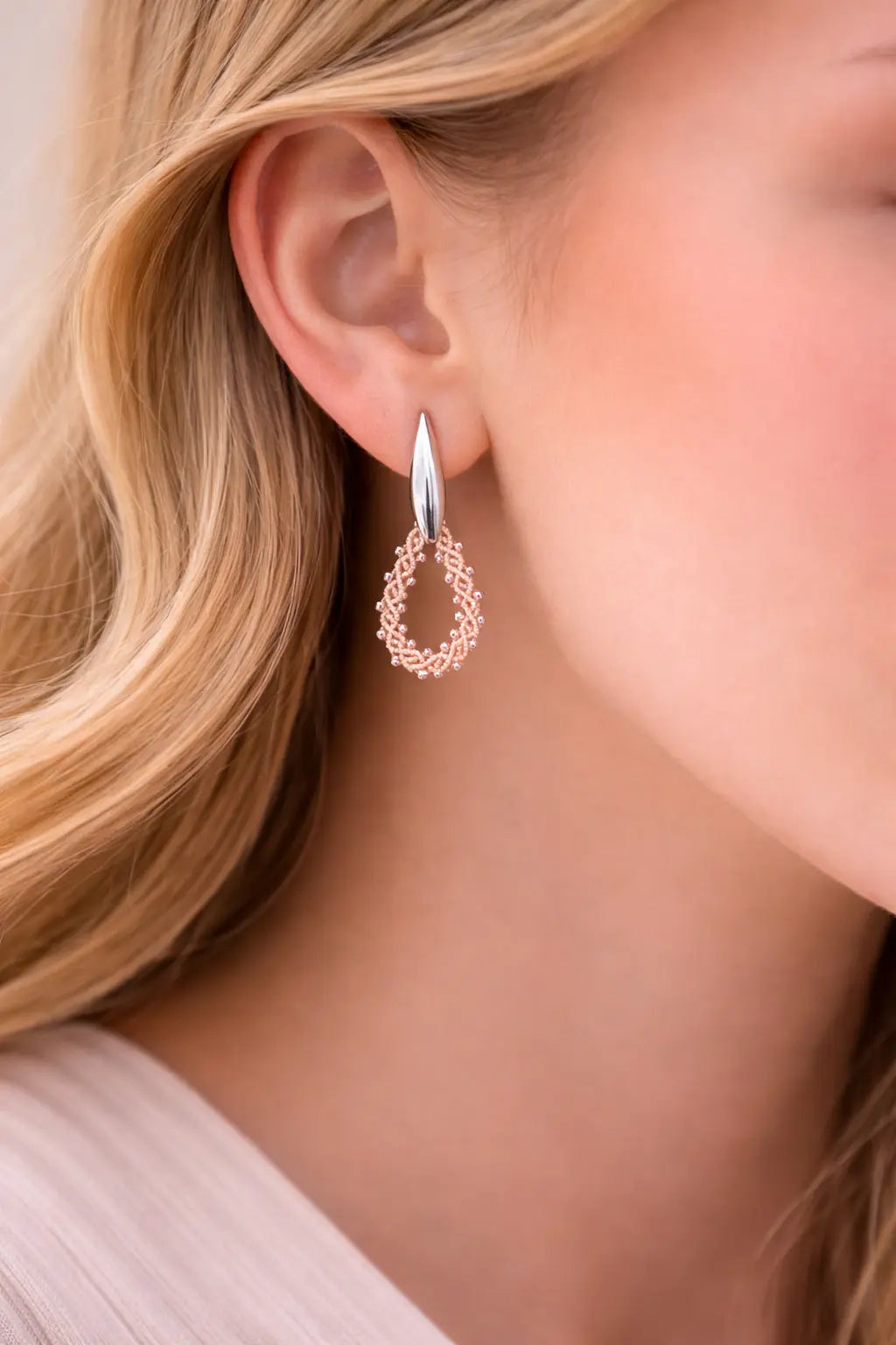 Boucles d’oreilles Azura – micro-macramé & argent 925 AZURA Micro Noeuds