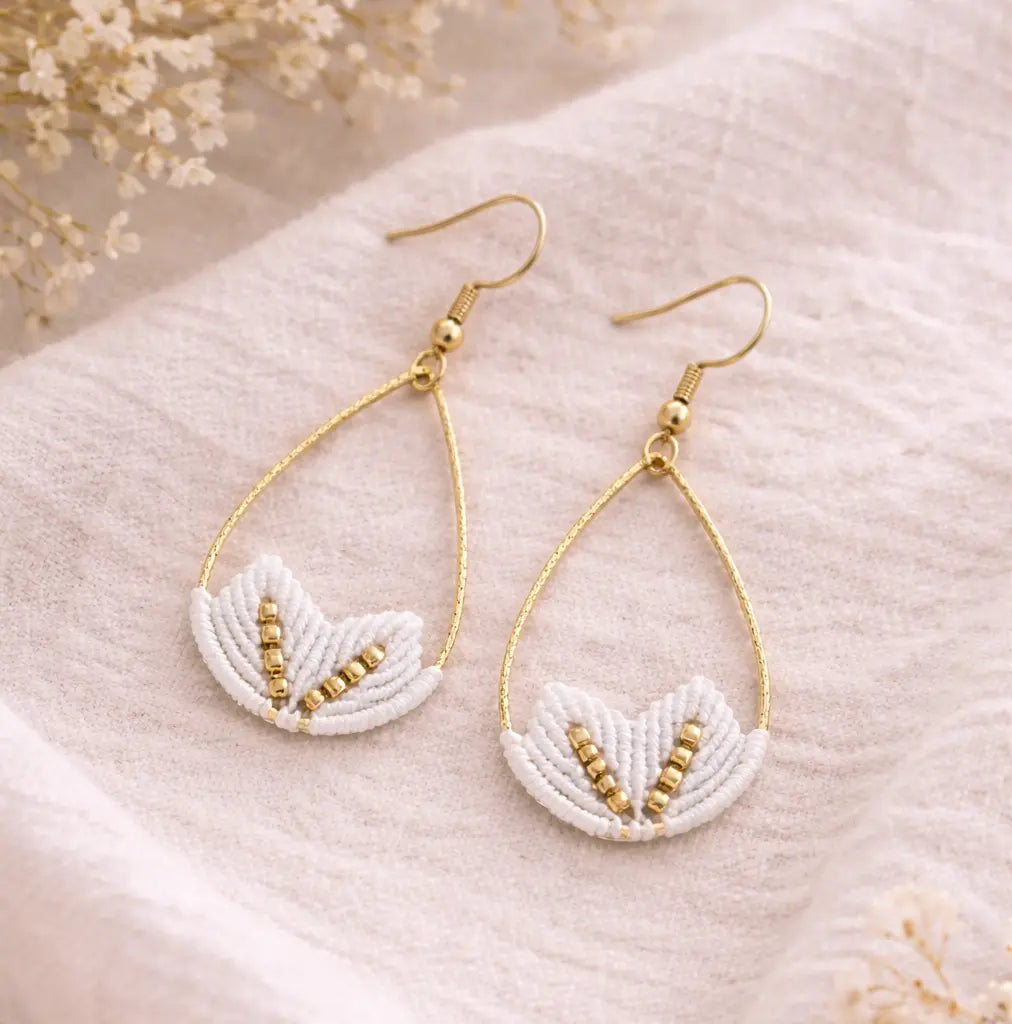 Boucles d’oreilles Horizon Bleu -micro-macramé & argent 925-SOLEA Micro Noeuds