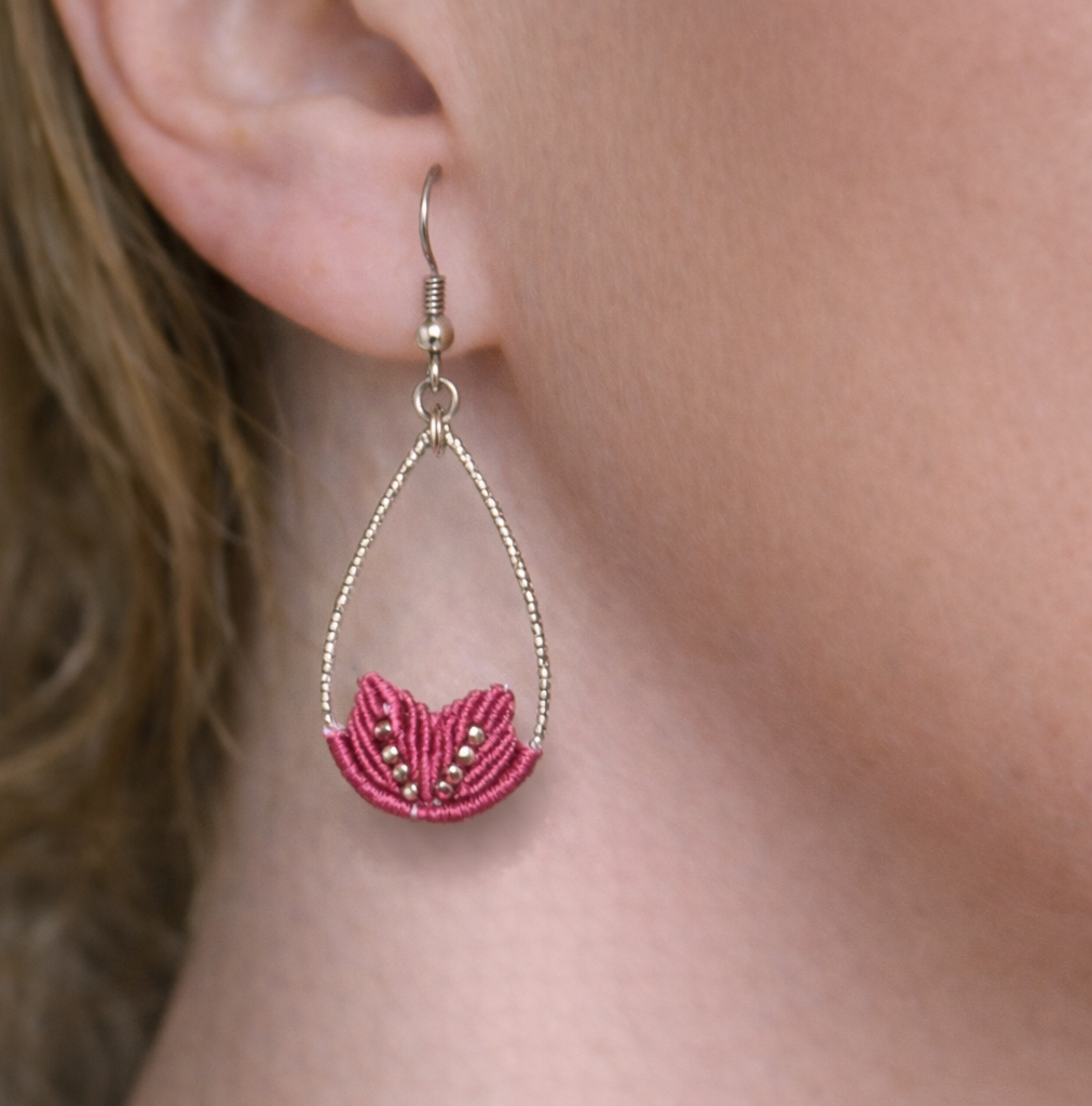 Boucles d'oreilles argent 925 micro-macramé – bijou artisanal fait main Micro Noeuds