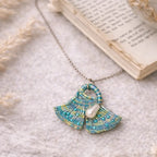 Collier micro-macramé éventa il turquoise avec perle nacre LAGUNA Micro Noeuds