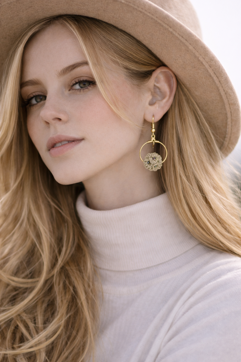 Créoles micro-macramé doré– Fleur artisanale, bijou fait main- ANAE