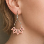 Boucles d’oreilles micro-macramé éventail argent 925 rose
