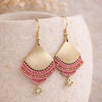 Boucles d’oreilles Soleil Rouge – micro-macramé & acier inoxydable doré-LUNAYA Micro Noeuds