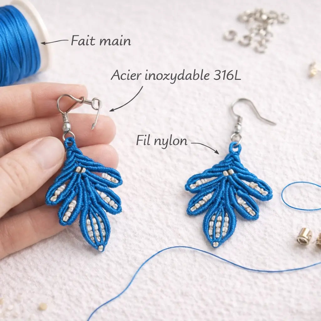 boucles d’oreilles bohème pour femme-micro macramé- Micro Noeuds