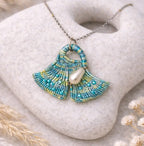 Collier micro-macramé éventa il turquoise avec perle nacre LAGUNA Micro Noeuds