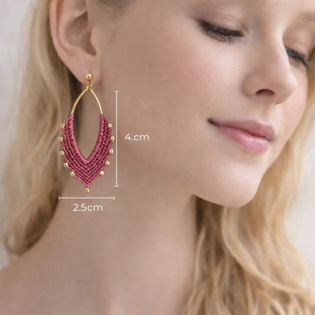 Boucles d’oreilles micro-macramé feuille personnalisables Micro Noeuds