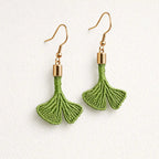 Boucles d’oreilles Feuille Ginkgo – micro-macramé vert-GINK ORA Micro Noeuds