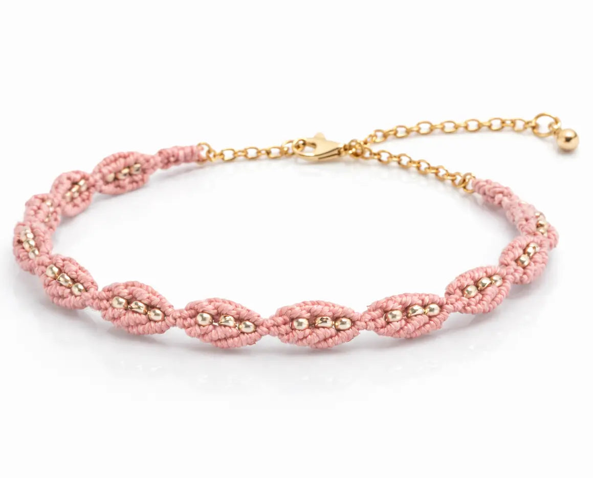 Bracelet Nalaya – micro-macramé & perles dorées/ argenté-NALAYA Micro Noeuds