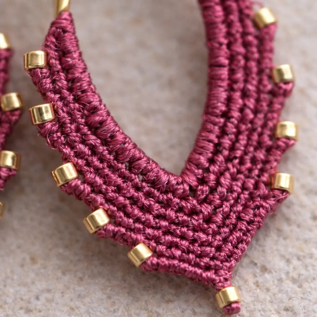 Boucles d’oreilles micro-macramé feuille personnalisables Micro Noeuds