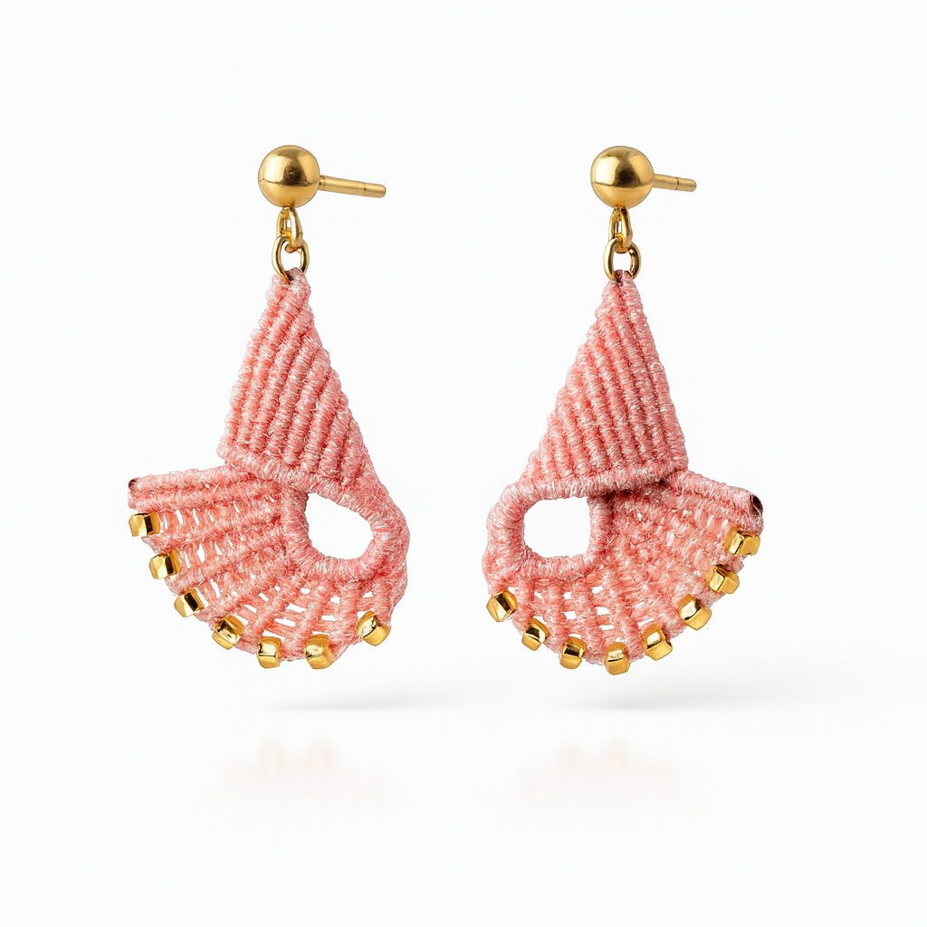 Boucles d’oreilles en micro-macramé – Bijou léger artisanal acier inoxydable – Style bohème chic naturel Micro Noeuds