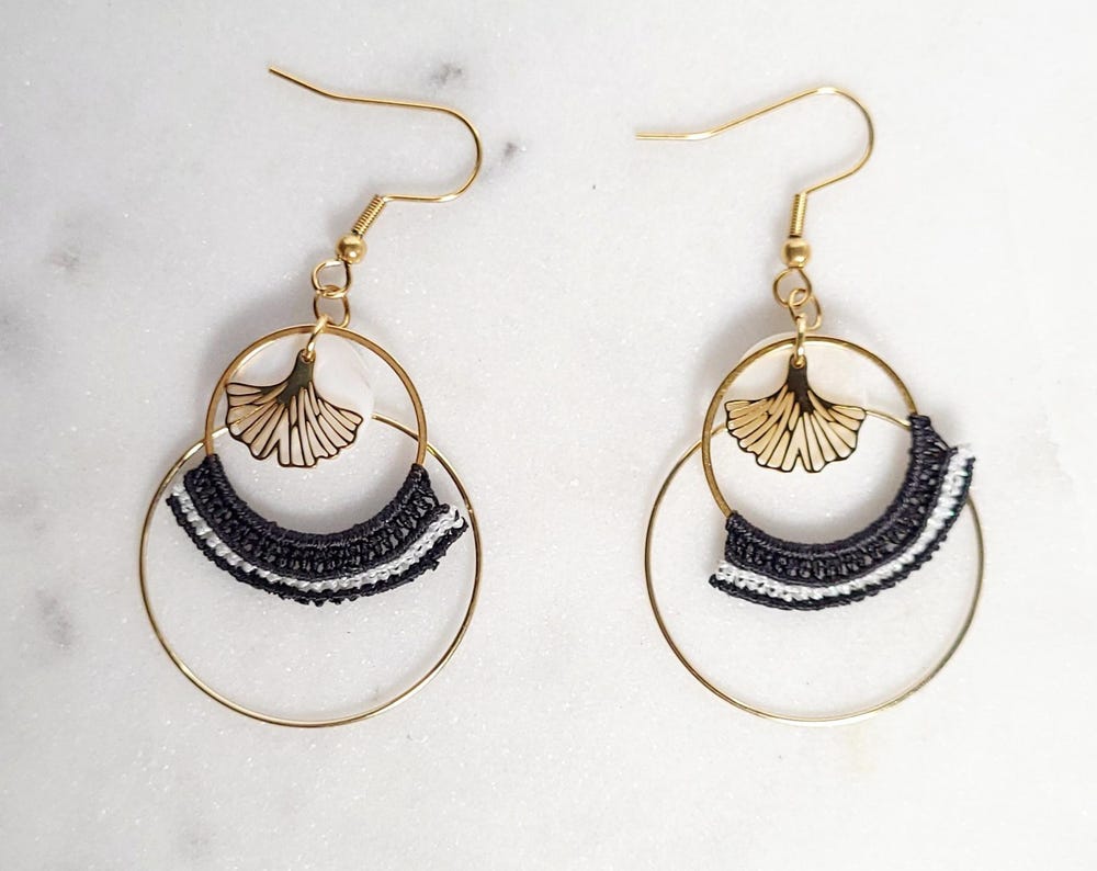 Ginkgo Micro Macrame Hoop Earrings
