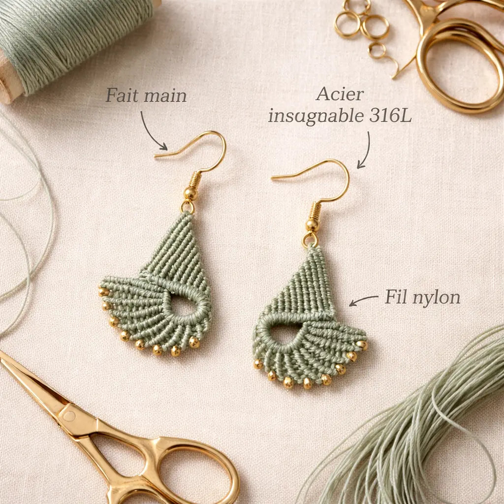 Boucles d’oreilles micro-macramé éventail Solena-CELINA Micro Noeuds