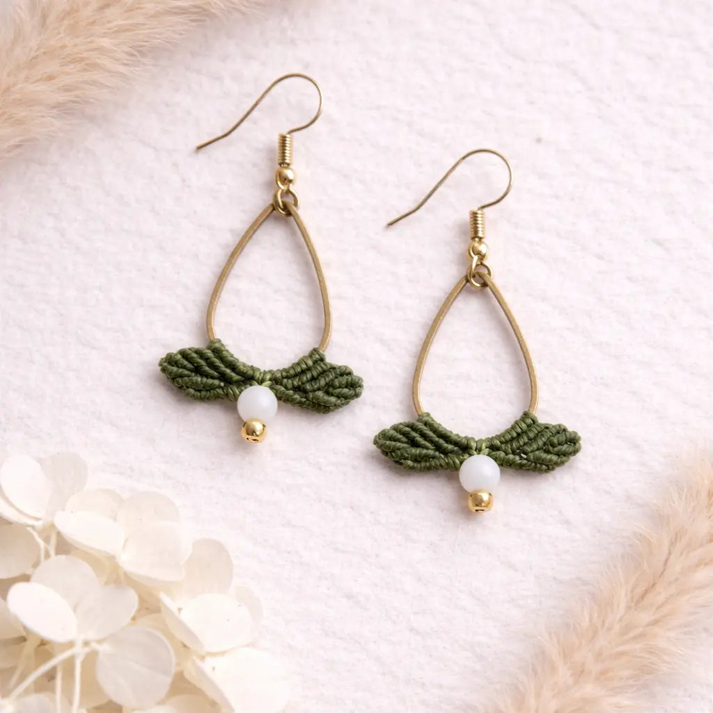 Boucles d'oreilles micro-macramé – Acier inoxydable, légères, bohème Micro Noeuds