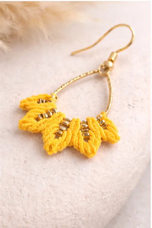 Boucles d’oreilles micro-macramé éventail argent 925 Micro Noeuds