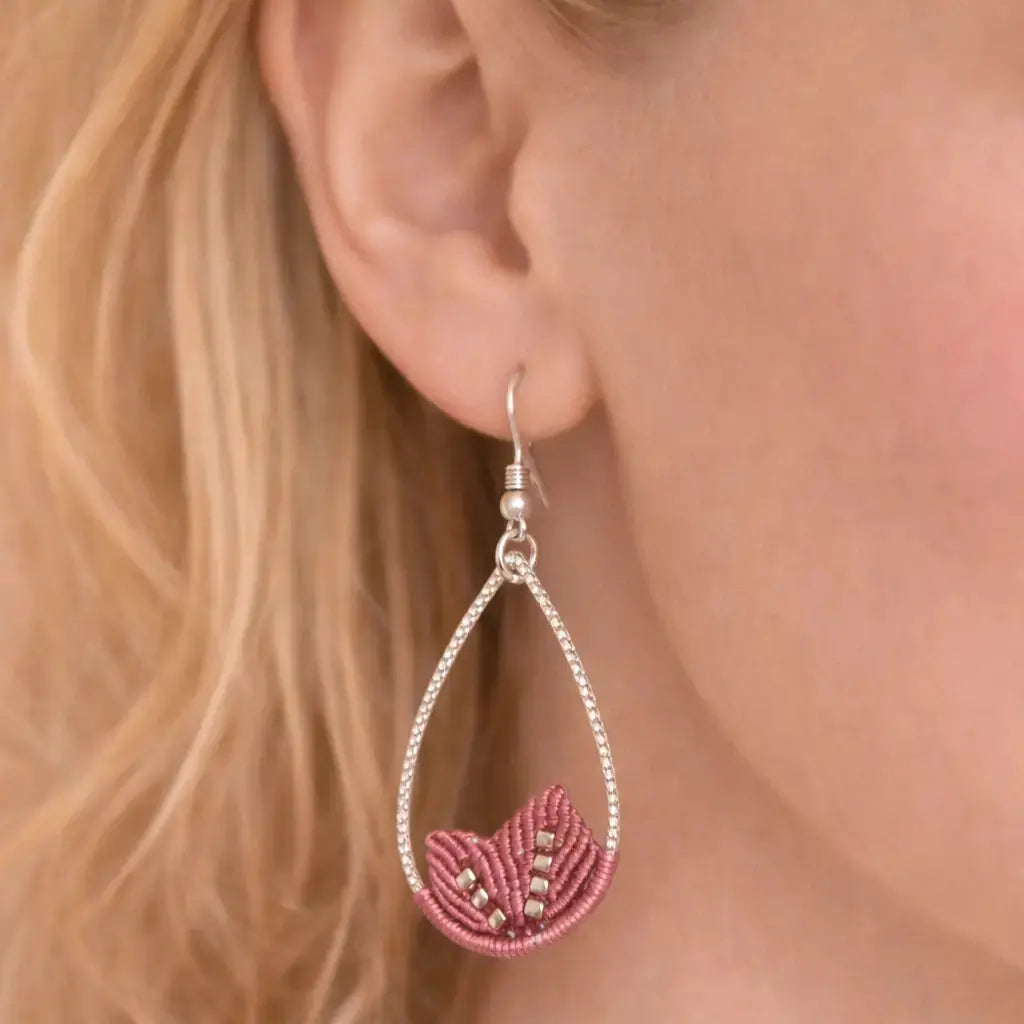 Boucles d’oreilles Horizon Bleu -micro-macramé & argent 925-SOLEA Micro Noeuds