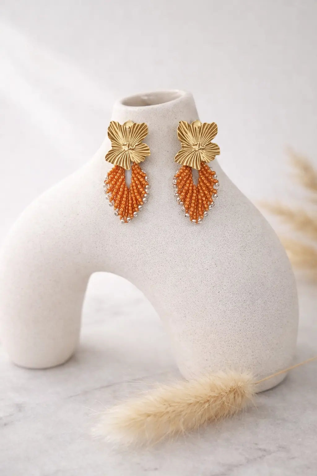 Boucles d’oreilles micro-macramé Nodia Bis – Clous en acier inoxydable Micro Noeuds