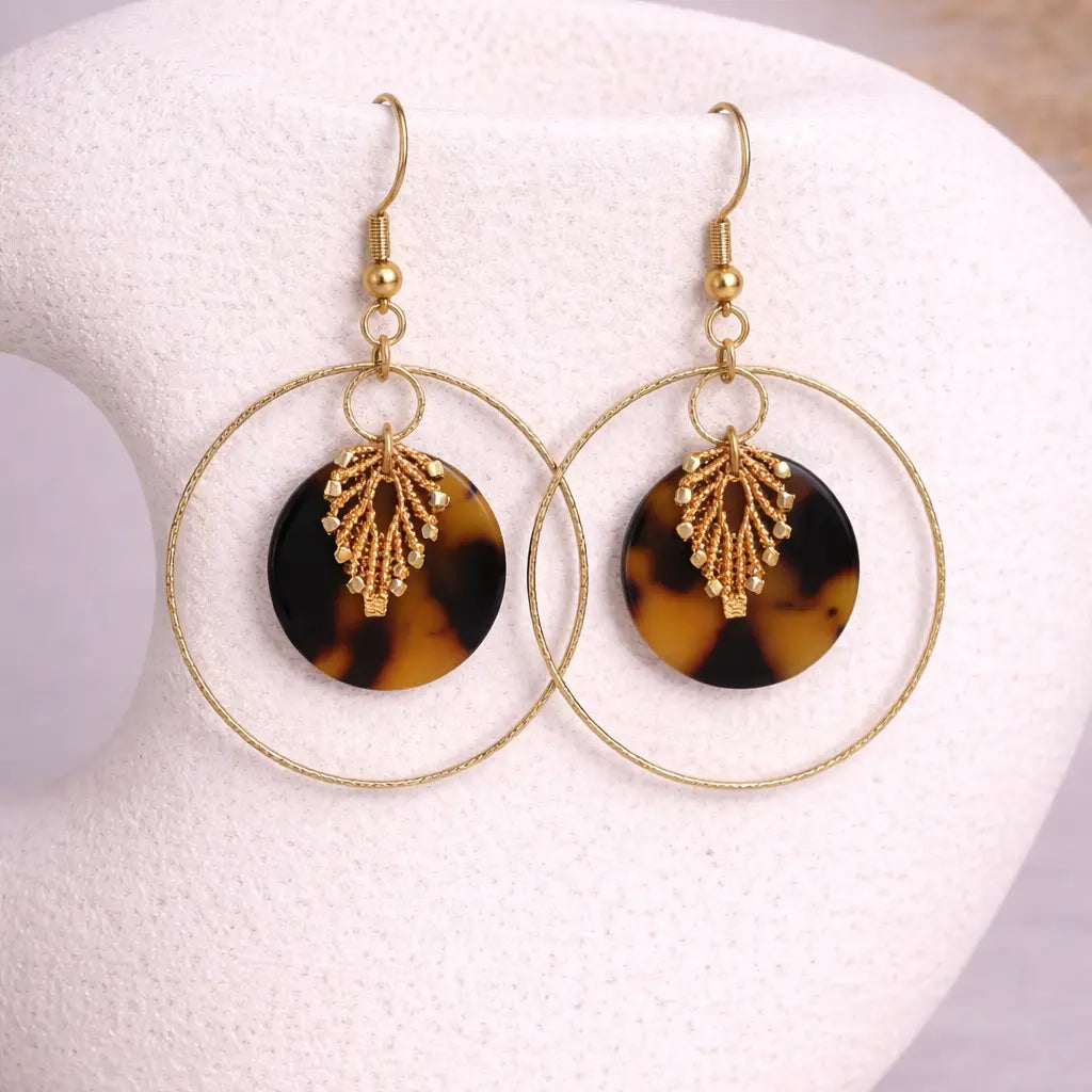 Boucles d’oreilles micro-macramé anneau écaille bohème TIMA Micro Noeuds