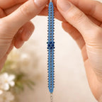 Bracelet Fleuri – micro-macramé rose & vert-LINEA Micro Noeuds