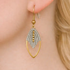 Boucles micro-macramé feuille navette Oraya portées oreille gris