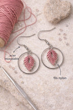 Boucles d’oreilles Cercle Rubis- micro-macramé & acier inoxydable-ARIELLE Micro Noeuds